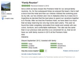Review on Tripadvisor about family reunion