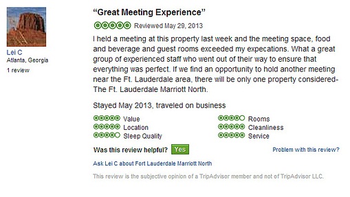 Review on Tripadvisor about meeting at hotel.
