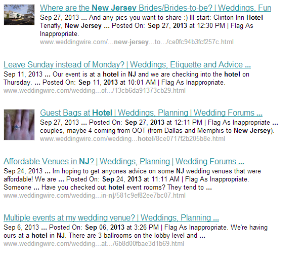 Search results on weddingwire.com